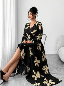 Elenzga 大码女式拼色系带领连衣裙，秋冬 A 字型收腰修身设计连衣裙，适合返校、毕业典礼、情人节、音乐节、母亲节、万圣节、感恩节、复活节、国庆节、舞会、约会、派对、婚礼、户外活动 - 黑色 - 查看 4