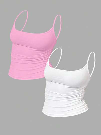 Airaco Women's Solid Color Ruched Fitted Casual Camisole