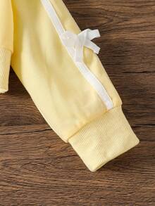 2pcs Baby Girls' Spring/Autumn Long Sleeve Sweatshirt And Pants Set With Bow Tie Knitted Fabric - Yellow - View 5