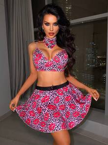 Fantasy Costume 5件套：唇印上衣、丁字裤、迷你裙、围巾、腰带，适合派对和情人节穿着 - 彩色 - 查看 4