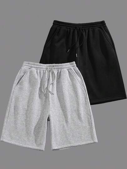 Manfinity Dauomo 2pcs Men's Casual Outdoor/Sports/Leisure Shorts, Black & Gray
