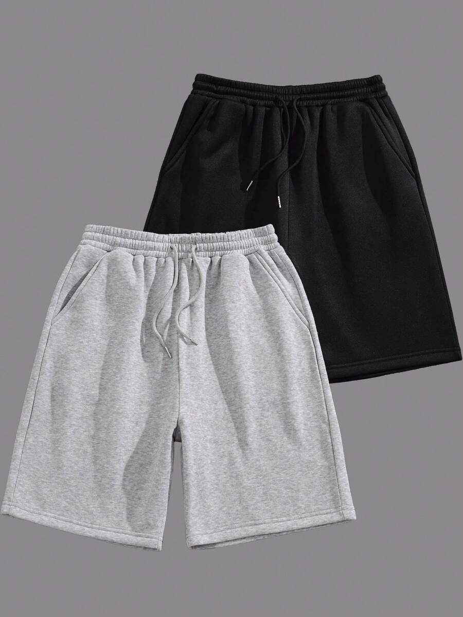 Manfinity Dauomo 2pcs Men's Casual Outdoor/Sports/Leisure Shorts, Black & Gray - Multicolor - View 1