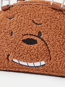 We Bare Bears X SHEIN Bolso de mano estilo Boston con estampado de dibujos animados amarillo, estilo casual de campus y calle - Marrón Chocolate - Ver 7