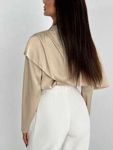 Aloruh Blusa Solta de Moda Feminina com Gola Alta, Manga Longa, Design Assimétrico e Cor Sólida, Ideal para Outono e Inverno - Champanhe - Visão 2