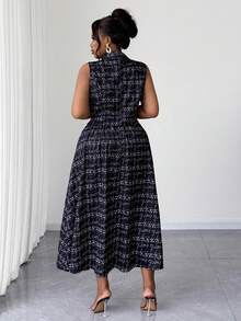 Maweii Plus Size Women's Elegant Faux Print Blazer Collar Double-Breasted Maxi Skirt With Elastic Waist, Fashion Versatile Outfit For Concerts, Parties, Dates, Christmas, New Yearwinter Christmas Summer Party Elegant New Year - Multicolor - View 2