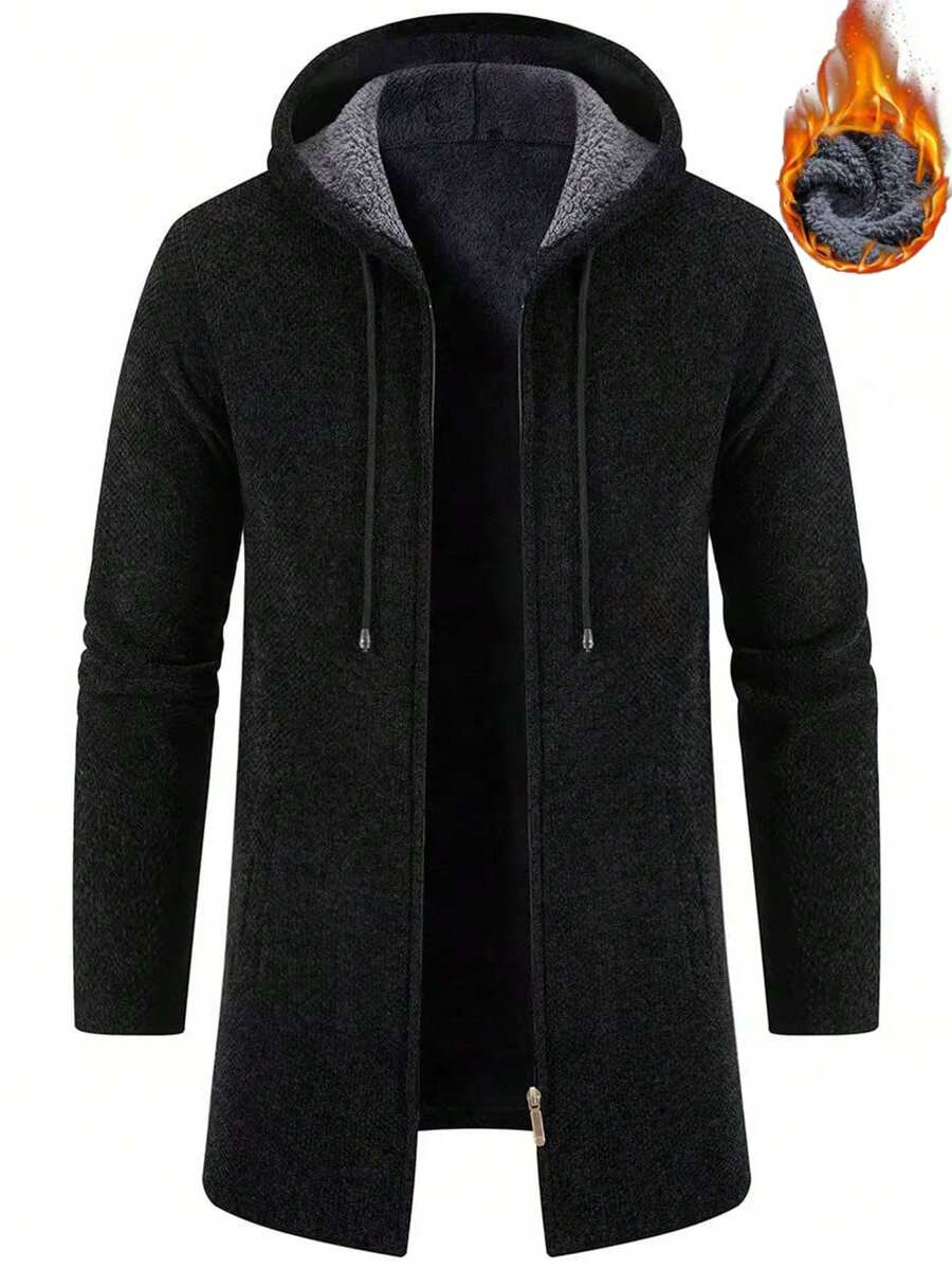 Manfinity Homme Cárdigan con capucha con cremallera y cordón para hombre, otoño/invierno - Negro - Ver 1