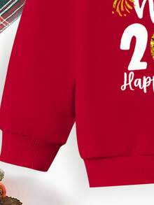圣诞节两件套：男婴休闲时尚红色卫衣和印有“Hello 2026 Happy New Year”字样的白色图案卫衣，舒适圆领长袖，搭配同色系运动裤，适合男婴和婴幼儿的节日装扮，秋冬春季皆宜。 - 彩色 - 查看 3