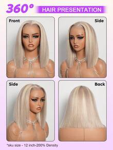 Density Pro 金色挑染直发波波头假发，预剪裁，6x5蕾丝无胶假发 - 100%真人发透明蕾丝封顶，预拔发际线，彩色假发，10-12英寸短波波头假发 - 透气帽，柔软弹力，全天舒适，适合日常佩戴，万圣节派对造型，旅行、节日、舞会、户外角色扮演、校园、学校、海滩、婚礼、露营、假日穿搭，夏季、秋季、冬季风格穿搭，度假风情，魅力优雅休闲，Y2K酷炫时尚风格 - S10/613 - 查看 3