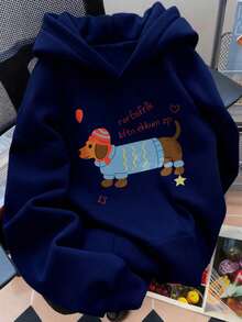Sudadera con capucha azul marino con estampado de perro dachshund con gorro y suéter texto encriptado y corazones para uso diario casual - azul real - Ver 9