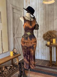 Wildy Vestido de tirantes con efecto tie-dye, adecuado para festivales de música - Multicolor - Ver 3