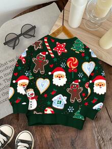 Moletom infantil masculino casual, moderno, quente e confortável, clássico, natalino, com estampa de árvore de Natal em estrela, estilo fofo, veado de Natal, com estampa de Natal, gola redonda solta, malha macia, adequado para outono/inverno - Branco - Ver 3