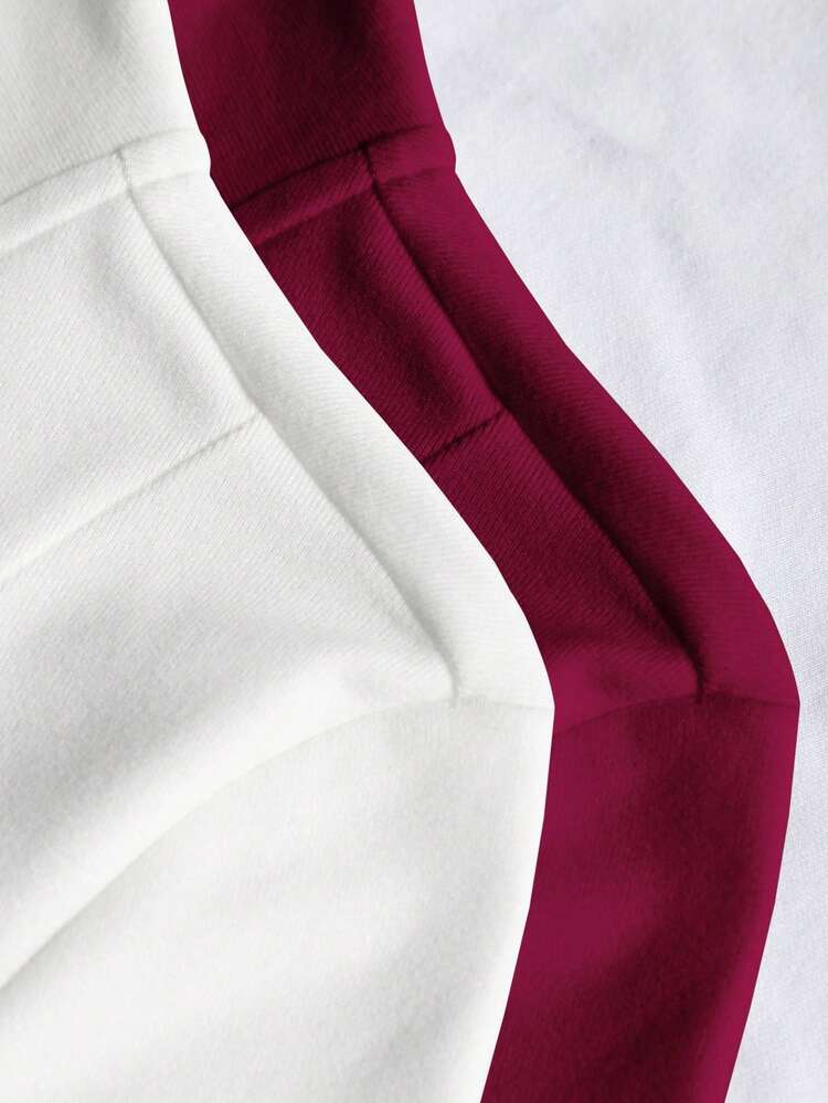 Glimmora 2 piezas Chaqueta de mujer de terciopelo con cremallera delgada, blanco y burdeos, estilo casual de calle, manga larga ajustada, otoño - Multicolor - Añade 4