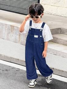 SHEIN Young Boy Blue Denim Overalls With Ankle Cuffs