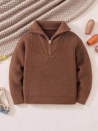 PrepCrw Young BoyLoose Fit Collared Half-Zip Long Sleeve Sweater, Christmas, Thanksgiving, Winter