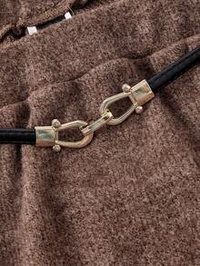 SHEIN MOD Gonna a vita alta a-line di taglia grande marrone con cintura in metallo, in tessuto di lana cotta, adatta per autunno/inverno e primavera - Castano - Visualizzare 3