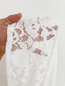 Maweii 大码女式花卉蕾丝鱼尾修身性感时尚连衣裙，长袖，立领 - 白色 - 查看 5