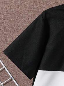 SHEIN Camisa polo casual de niño preadolescente con botones y media cartera de color contrastante - Negro - Ver 4