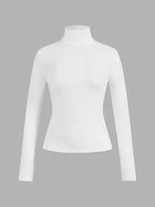 SHEIN EZwear 3件套女士黑色、棕色、白色休闲高领长袖紧身打底T恤套装，适合秋冬季穿着 - 彩色 - 查看 5