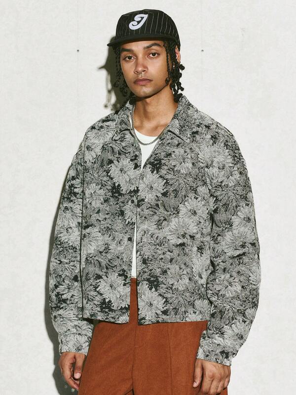 PAVTROS Camisa de manga larga con botones y estampado floral casual y de moda para hombres