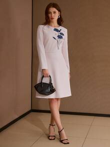 MOTF PREMIUM WOMEN'S ELEGANT CONTRAST SEQUIN FLORAL EMBROIDERED MIDI DRESS - Baby Pink - View 2