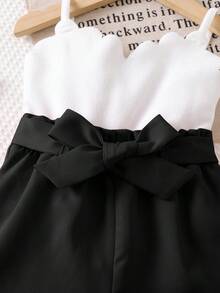 Babygirl Cute White Camisole & Elastic Waist Shorts Set, Summer - Black - View 6