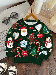 Moletom infantil masculino casual, moderno, quente e confortável, clássico, natalino, com estampa de árvore de Natal em estrela, estilo fofo, veado de Natal, com estampa de Natal, gola redonda solta, malha macia, adequado para outono/inverno - Branco - Ver 2