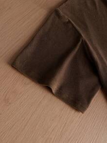 TOKVUE 男士休闲运动舒适纯色短袖棕色T恤，男士棕色上衣，冬季 - 咖啡棕 - 查看 5