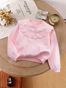 SHEIN Playful Pals 女童休闲可爱粉色蝴蝶结针织短毛衣，柔软舒适，适合日常、户外、旅行、度假、居家、幼儿园、秋冬季、圣诞节、返校、派对等场合，百搭实用。 - 粉色 - 查看 9