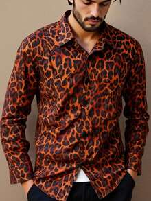 Manfinity VCAY Men's Fashionable Retro Leopard Print Long Sleeve Shirt - Multicolor - View 2