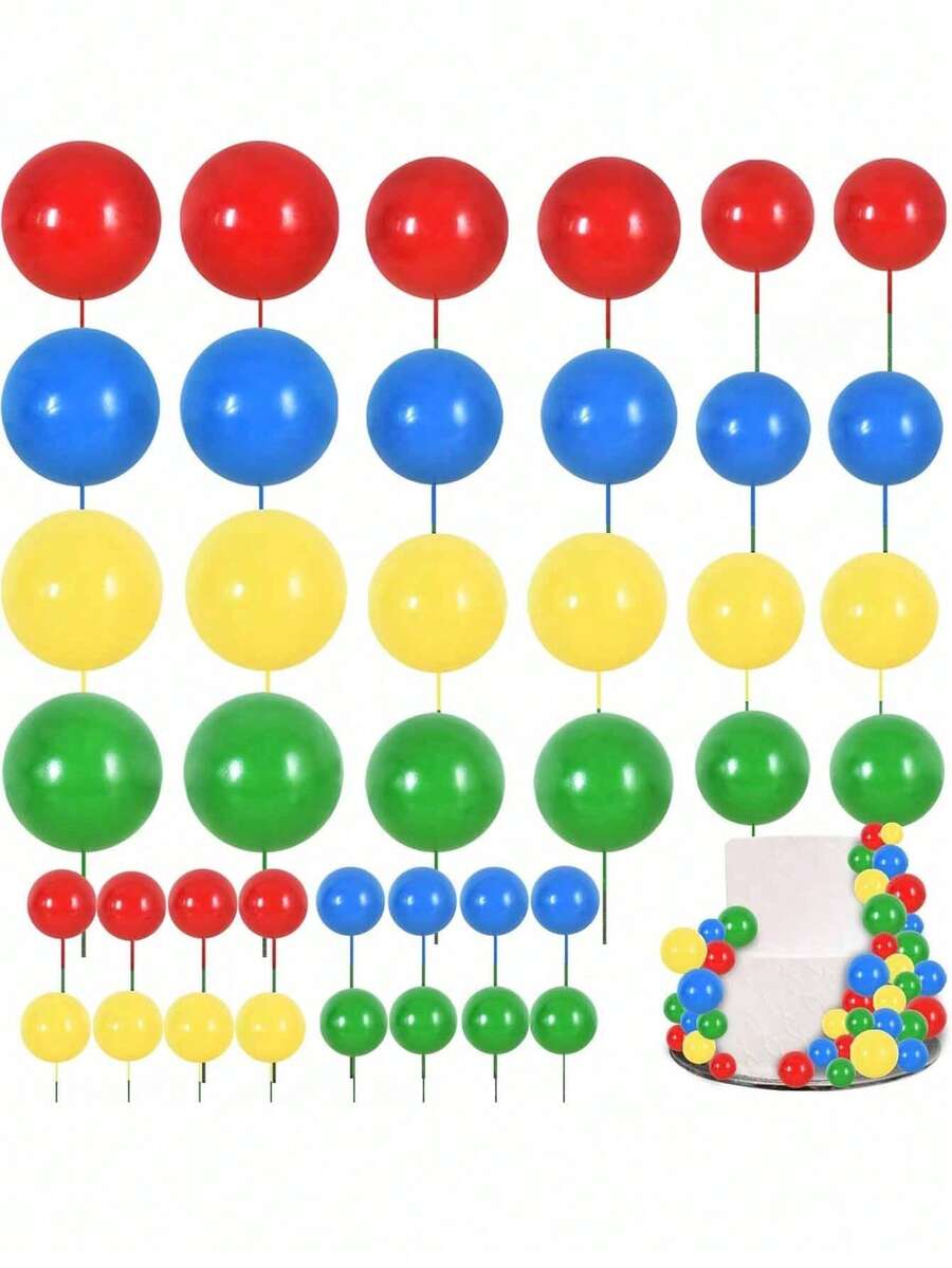40 Piece Mini Ball Cake Decorating - Foam Ball DIY Cake Decorating Insert For Birthday, Wedding, Baby Shower, Anniversary Cake Decorating - Multicolor - View 1