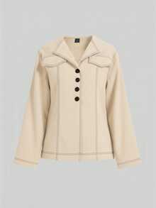 Heiryn بدلة بلوزة وبنطلون ملون عادي للنساء، طقم قطعتين للخريف - لون مشمشي - مشاهدة 3