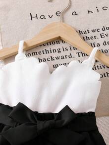 Babygirl Cute White Camisole & Elastic Waist Shorts Set, Summer - Black - View 5