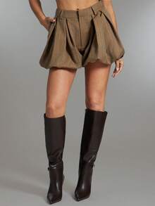 Denimoi Bubble Shape Striped Shorts Fashionable Shorts Bubble Shorts - Brown - View 4