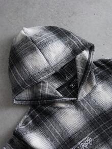 PAVTROS Men's Letter Embroidery Plaid Pocket Casual Loose Hoodie Acid Wash Hoodie Motorcycle Hoodie Grunge Hoodie Cropped Graphic Street Hoodie Men's Flannel Hoodie Men - Multicolor - View 5