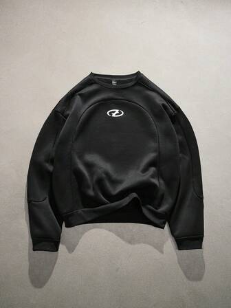 AXEPEAK Sudadera holgada de cuello redondo con estampado geométrico para hombre