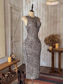 Wildy Leopard Print Knitted Sleeveless Bodycon Dress For Women,Summer Dresses For Women - Multicolor - View 5