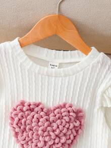 Elladie kids 2 pezzi/set Ragazza giovane, stile casual di tutti i giorni, stile di strada alla moda, t-shirt a maniche lunghe con design a cuore a girocollo e pantaloncini in velluto a coste, completo adatto per tutte le stagioni - Rosa - Visualizzare 5