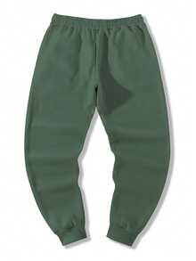 Manfinity Homme 男士休闲日常通勤字母印花抽绳腰斜插口袋慢跑裤 男士设计师运动裤 男士弹力裤 男士慢跑街头风运动裤 街头风长裤 - 綠色 - 查看 2