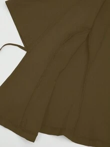 SHEIN Clasi 加大码吊带弹力腰连衣裙，伞状下摆，搭配短袖开衫套装 - 棕色 - 查看 6