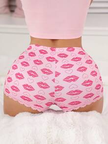 Eraneu Women's Thin Panties, Rose Red Floral Lace Patchwork Underwear - Pink - View 4
