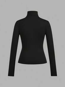 SHEIN EZwear 3件套女士黑色、棕色、白色休闲高领长袖紧身打底T恤套装，适合秋冬季穿着 - 彩色 - 查看 8