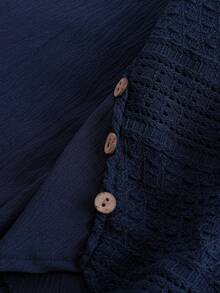 EMERY ROSE Áo sơ mi ren chắp vá cỡ lớn dành cho nữ - Màu xanh hải quân - Xem 5