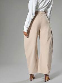 Hauture Women's Basic Casual Solid Asymmetrical Waist Oversized Barrel Pants - Brown - View 2