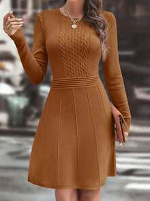 EMERY ROSE Women's Casual Crew Neck Sweater Dress, Autumn/Winter - Camel - View 4