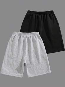 Manfinity Dauomo 2pcs Men's Casual Outdoor/Sports/Leisure Shorts, Black & Gray - Multicolor - View 2