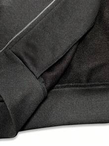 SHEIN Coolqubz Teen Boy 2pcs/Set Casual Streetwear Outfit For Teenage Boys, White Striped Deconstructed Design Stand Collar Zip-Up Jacket And Loose Straight Sweatpants, Suitable For Streetstyle Fall Winter - Black - View 9