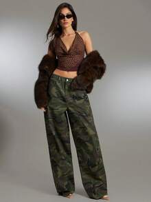 Denimoi Oversized Pockets Wide Leg Baggy Boyfriend Jeans Streetwear Camo Jeans - Multicolor - View 5