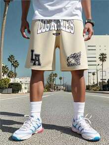 SHEIN Coolqubz Teen Boys' Breathable Mesh Fabric English Text & Basketball Design Loose Fit Casual Sports Shorts