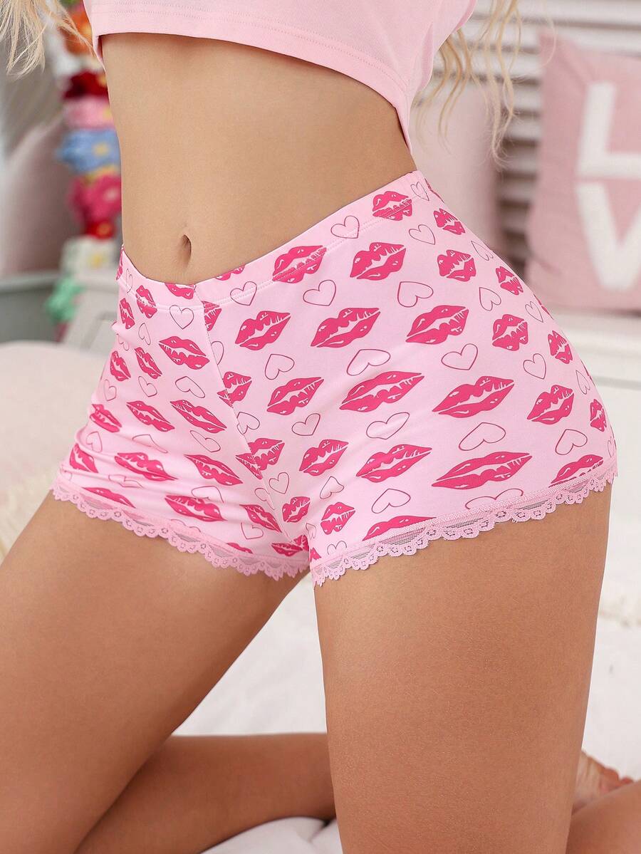 Eraneu Women's Thin Panties, Rose Red Floral Lace Patchwork Underwear - Pink - View 1