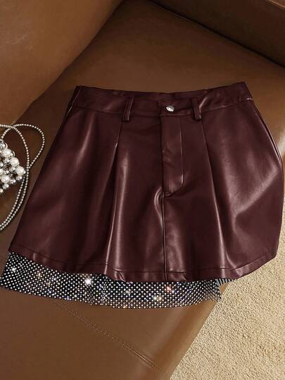 Muvela تنورة قصيرة من البولي يوريثان متعددة الاستخدامات مزينة بالراين ستون مع حافة مصقولة، بطراز بانك، مثالية لمهرجانات الموسيقى والخروجات الخريفية الأنيقة